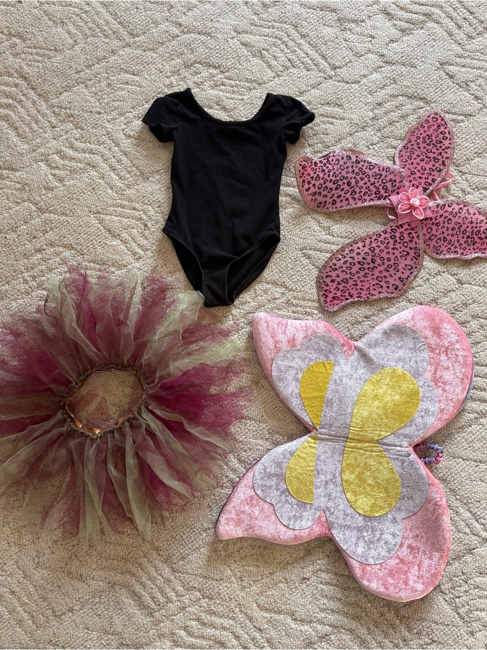 Danskin SM Child Leotard, Butterfly Wings, Leopard Fairy Wings and Tutu set